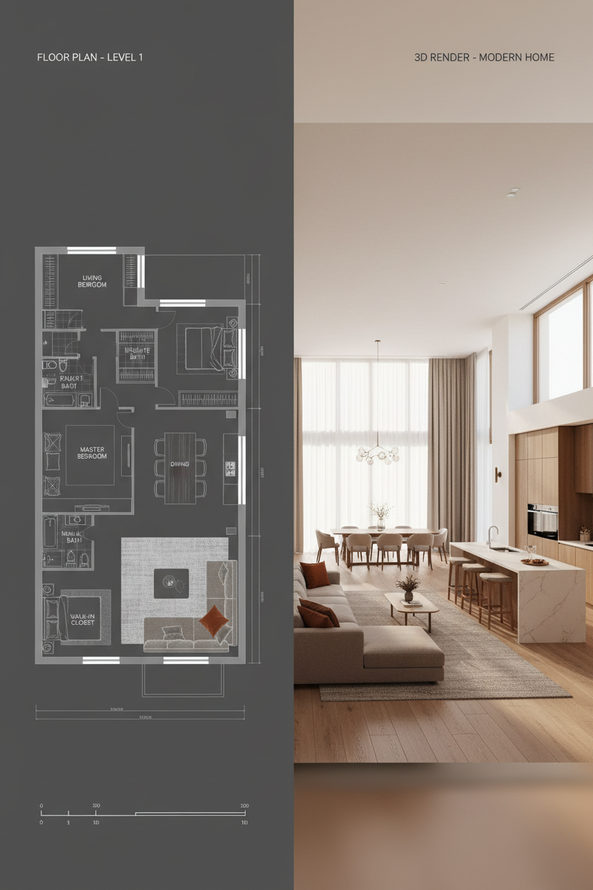 2D Plan vs 3D Render