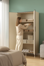 Beige - Mulher Organizando Roupa no Quarto