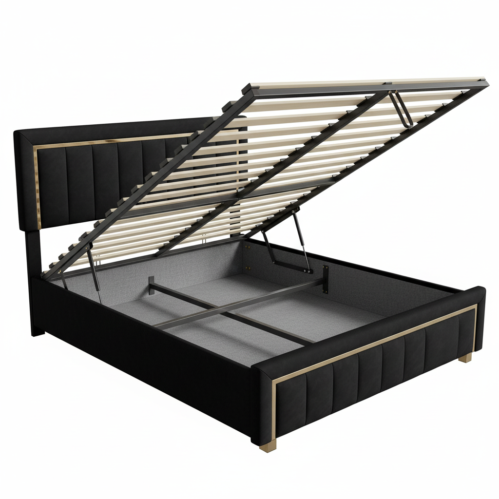 Cama Preta e Dourada - Fundo Branco