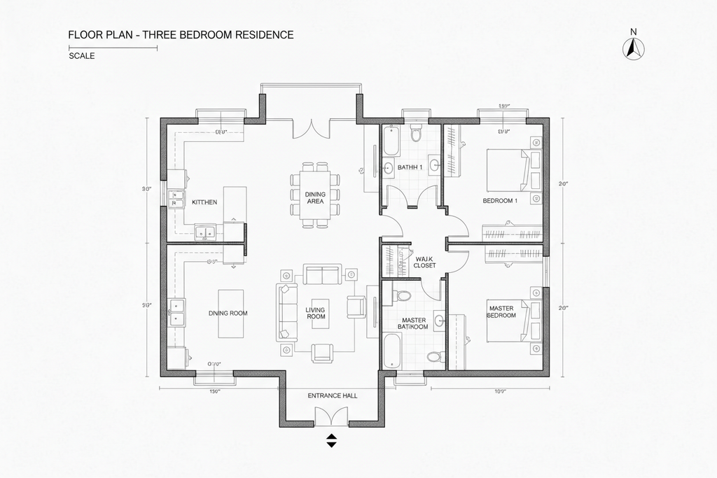 Planta 2D Casa 3 Quartos