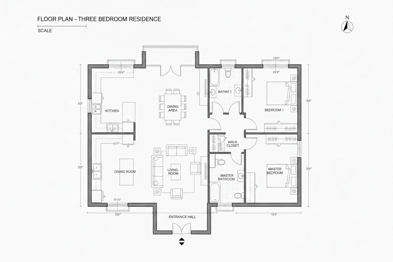 Planta 2D Casa 3 Quartos