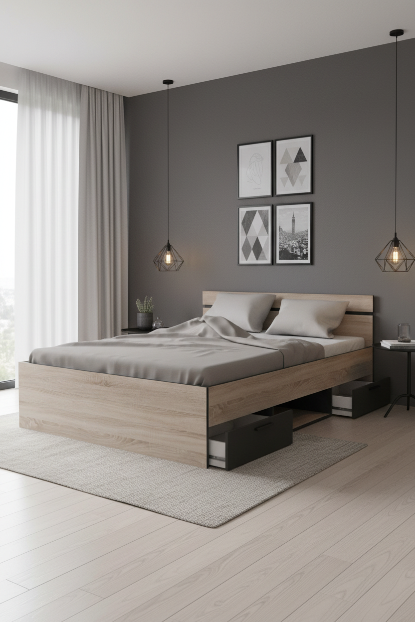 Quarto - Parede Cinza com Gallery Wall