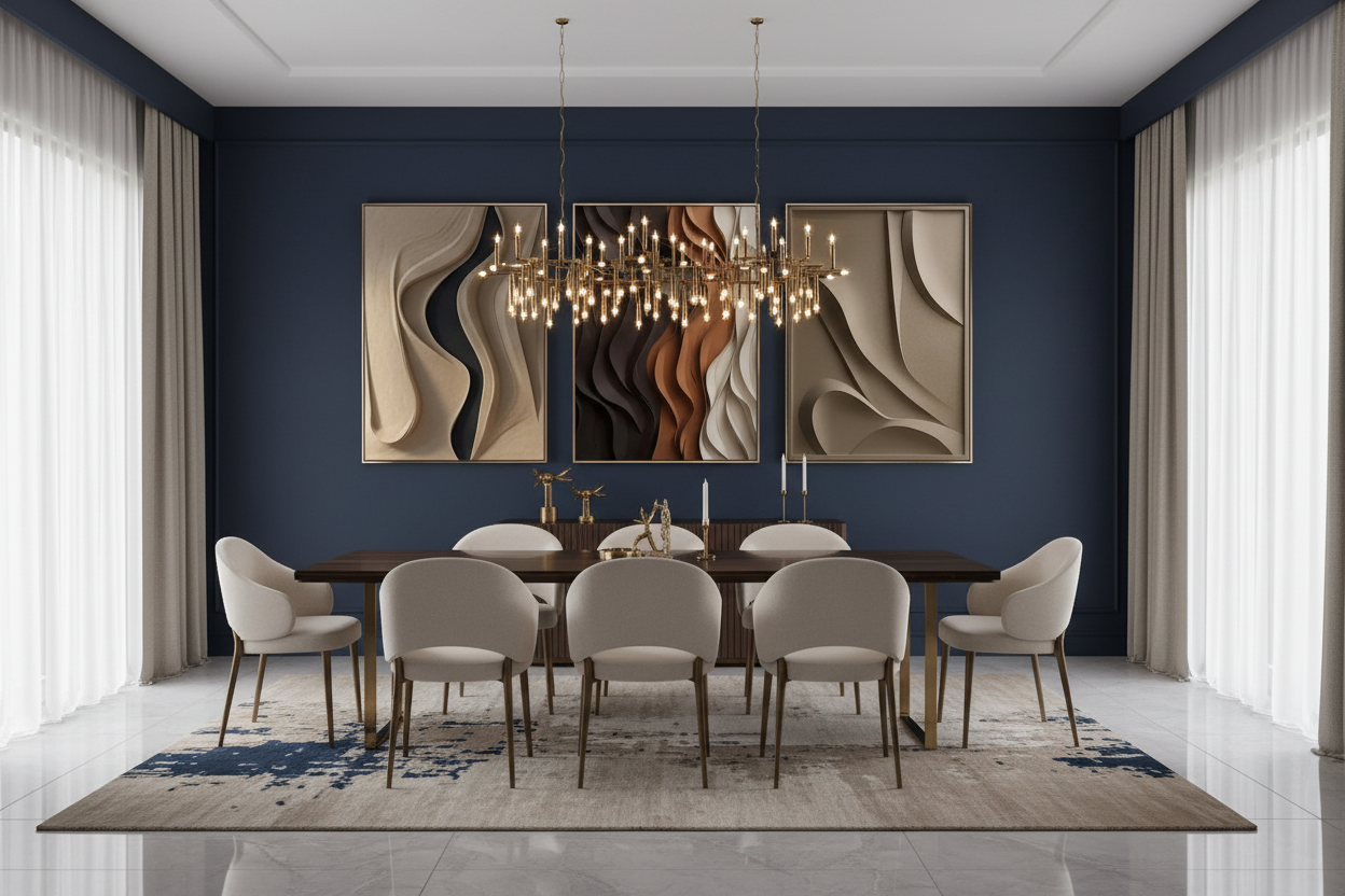 Sala de Jantar - Parede Azul Marinho