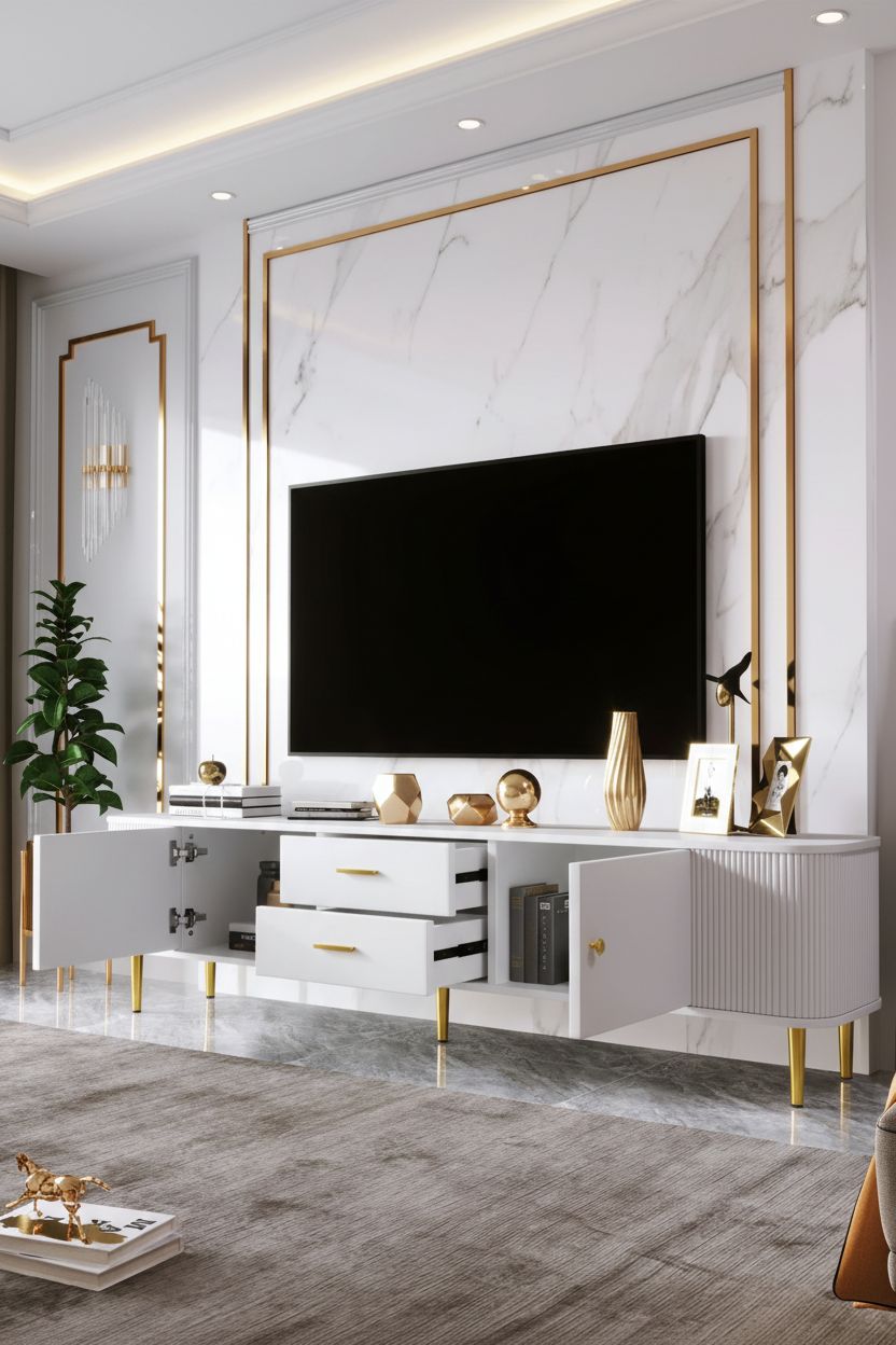 Sala Luxo - Mármore Branco com Dourado